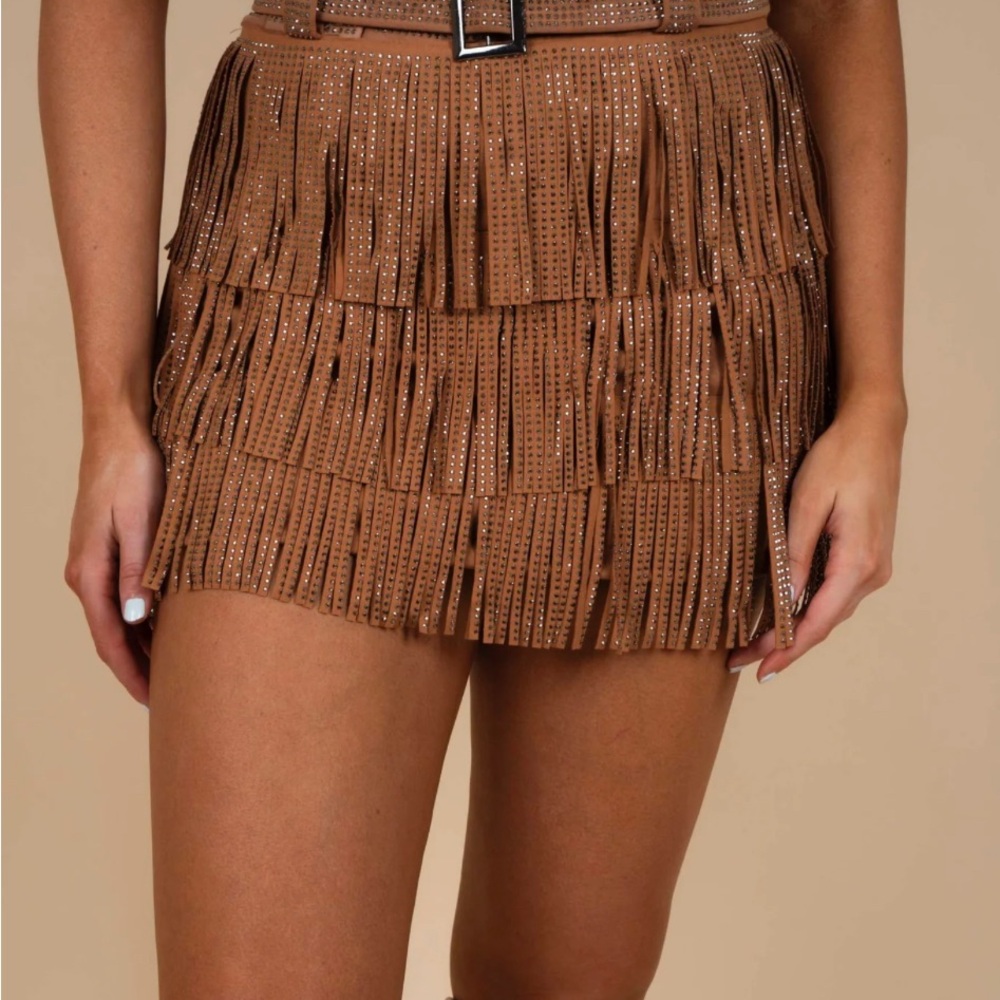 Chic Brown Fringe Mini Skirt
